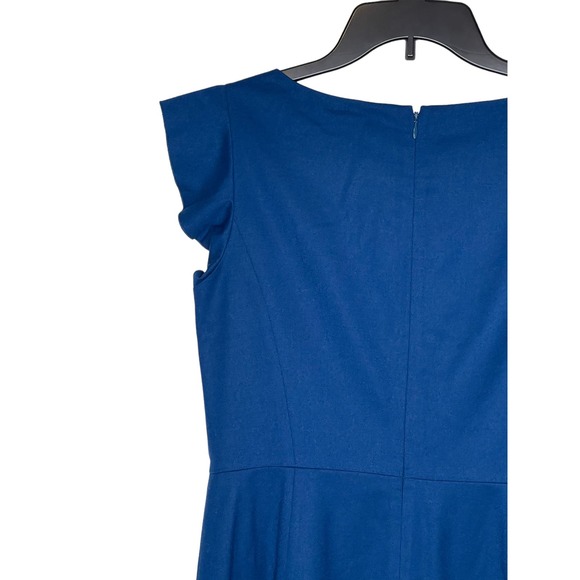 Talbots Women Sheath Dress Italian Flannel Wool Flutter Sleeve Minimalist Blue 8 - Picture 9 of 10